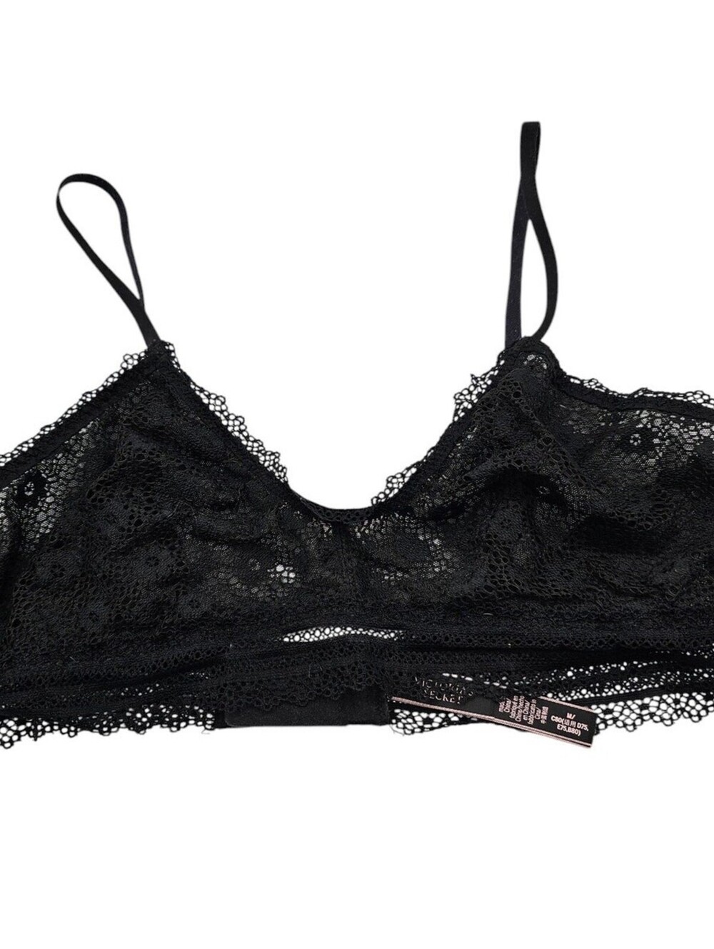 Victorias Secret Womens Sz M Bralette Black Sheer Lace Sexy